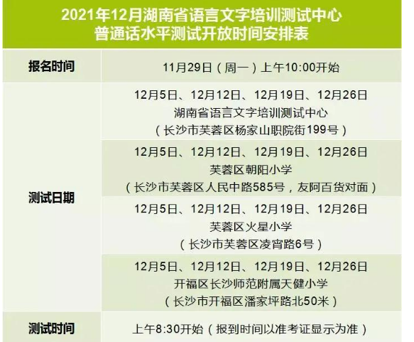 2021年12月湖南长沙普通话报名时间：11月29日